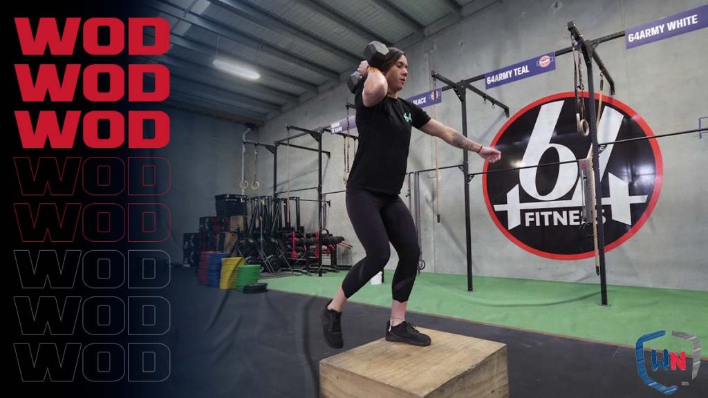 wod crossfit single arm dumbbell box step up